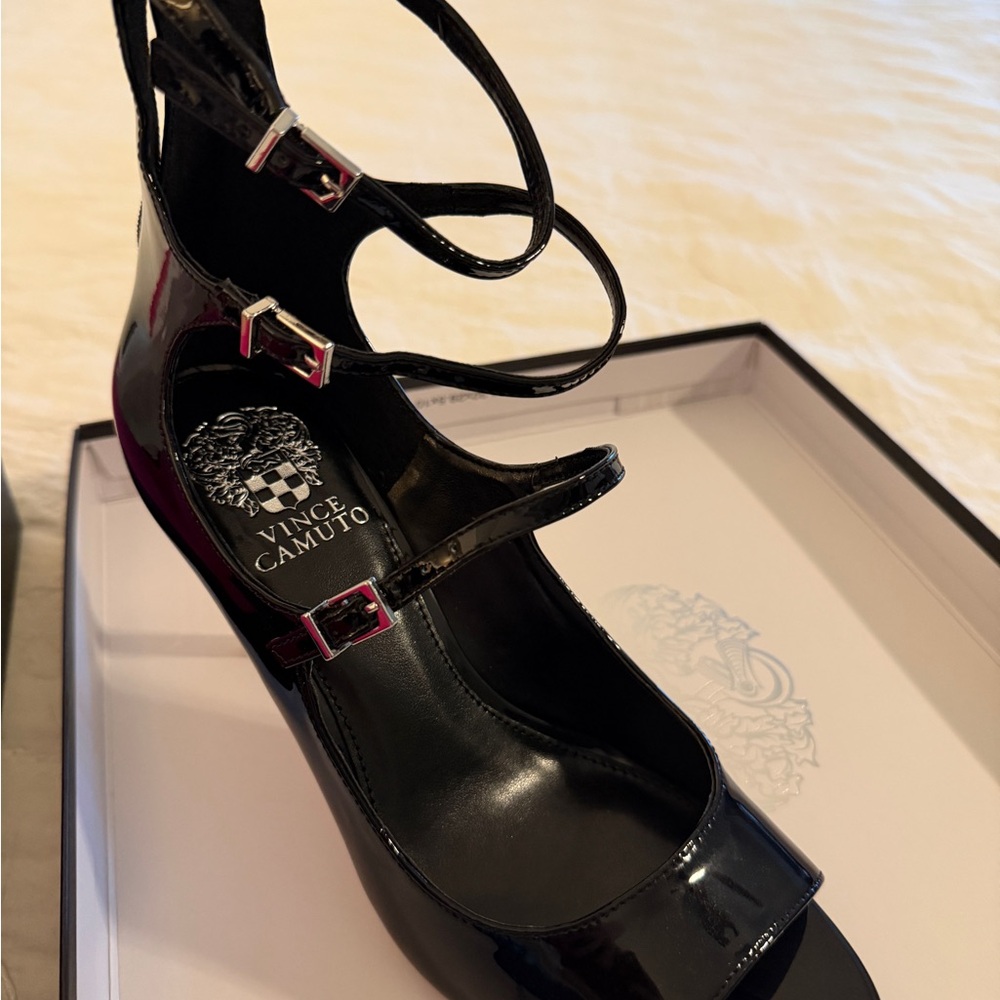 Vince Camuto Black Patent Strappy Heels